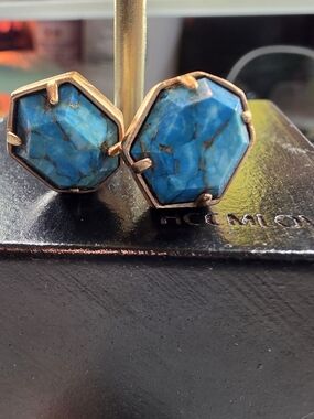 Kendra Scott Blue Hexagon Stone Stud Earrings